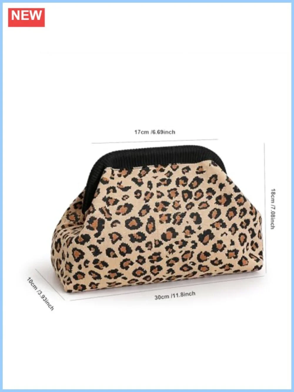 Women's Leopard Print Clutch Purse - Knit Evening Handbag with Magnetic Closure